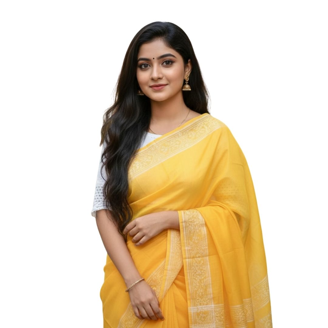 Semi Muslin Silk Yellow Saree