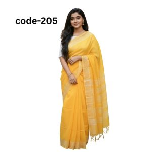 Semi Muslin Silk Yellow Saree