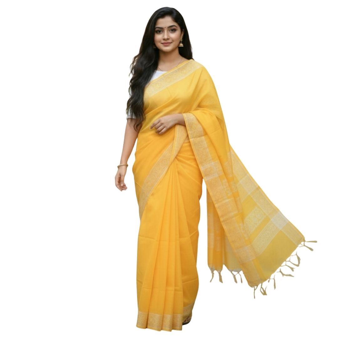 Semi Muslin Silk Yellow Saree