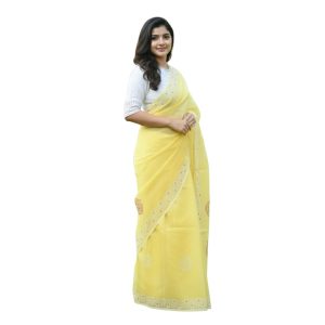 Semi Muslin Silk Corn Yellow Saree