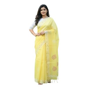 Semi Muslin Silk Corn Yellow Saree