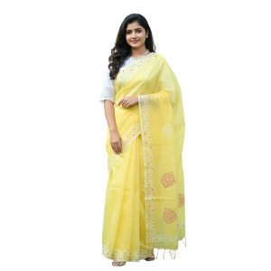 Semi Muslin Silk Corn Yellow Saree