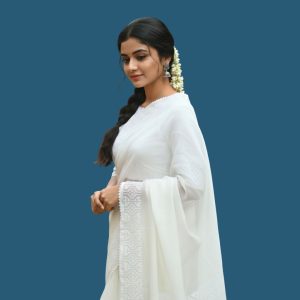 Semi Muslin Off White Lace Saree