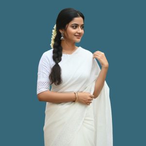 Semi Muslin Off White Lace Saree