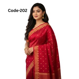 Semi Muslin Red Saree with Golden Border